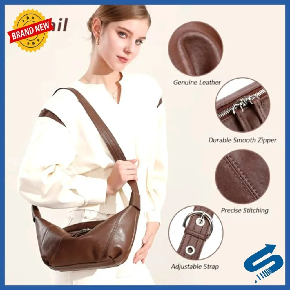 Genuine Leather Hobo Crossbody Bag Adjustable Strap Spacious Purse